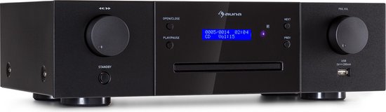 Auna CD-1000 DG, hifi-cd-speler, USB, MP3, afstandsbediening, cd-speler met LED-display, cd-receiver van aluminium, zwart