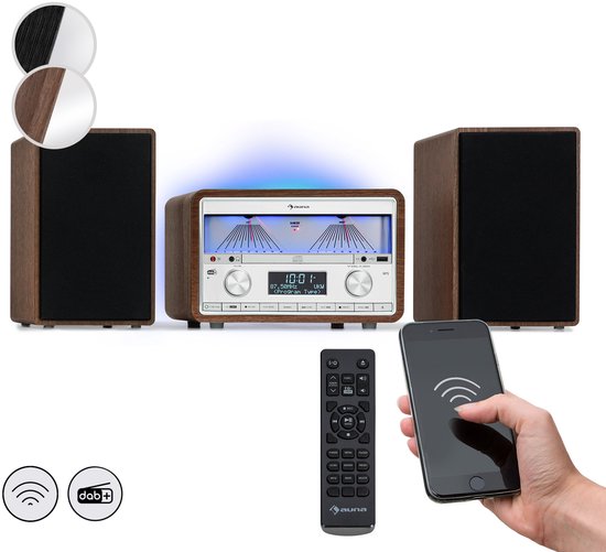 Auna DAB-Radio CD-Speler voor Thuis, FM/DAB/DAB+ Radio met Bluetooth en AUX, 25W Afneembare Micro-Speakers, LCD-Display, Afstandsbediening, MP3, USB & Muziekstreaming, Netgevoede DAB-Radio