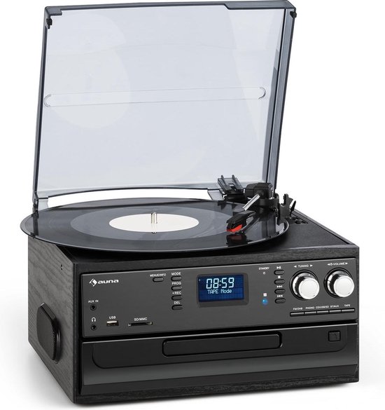 Auna Platenspeler voor Vinyl, Platenspeler met Luidsprekers, CD-speler, USB & DAB-radio, Retro Platenspeler, Moderne Vinylspeler, Platenspeler met Bluetooth van Merkloos