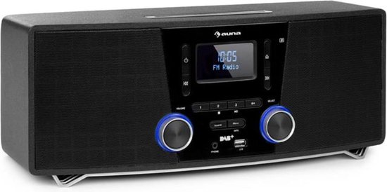 auna Stockton Micro Stereosysteem - 20W max. (2x 5W RMS), DAB+, FM-radiotuner, RDS-functie, CD-speler, Bluetooth, USB-poort, AUX-IN, OLED-display, X-Bass, EQ, Timer, Wekfunctie, zwart