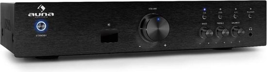 Auna-versterker, hifi-stereo-miniversterker, hifi-versterker met bas- en treble-regelaar, 1-kanaals audioversterker, stereoversterker met luidsprekers, afstandsbediening en AUX-aansluiting, AV-receiver