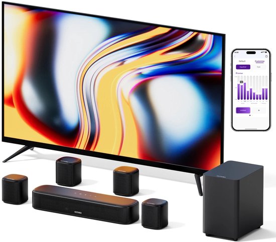 Aura A40 Soundbar - Surround Sound Systeem - Home Cinema Geluid - Draadloze Speaker - Thuisbioscoop Audio - 7.1 Surround Met App Bedienig - Krachtige 4-inch Subwoofer