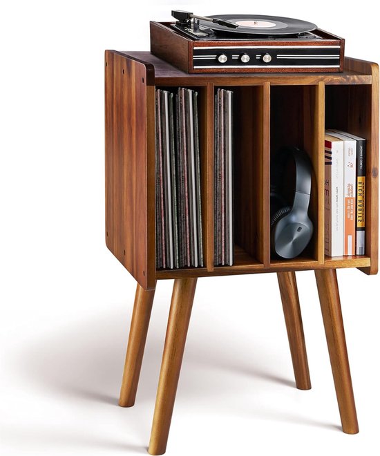 Aurixi® Platenspeler Meubel - Stand Platenspelerstandaard - Rustieke Platenopbergkasthouder - Warme Acacia - 33cm x 41cm x 66cm