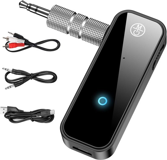 Auto-AUX Bluetooth 5.4-adapter, 2-in-1 draadloze Bluetooth-zender en -ontvanger, draadloze audioadapter met 3,5 mm RCA-aansluiting, geschikt voor computers, tv's, hoofdtelefoons, auto's en audiosystemen voor thuis, met microfoon.