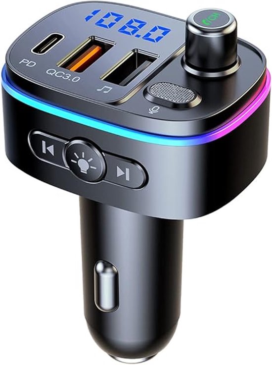 Auto Bluetooth-zender, plug-and-play-adapter met ondersteuning voor snelladen, QC3.0 USB draadloze audio-ontvanger, handsfree bellen. van Merkloos