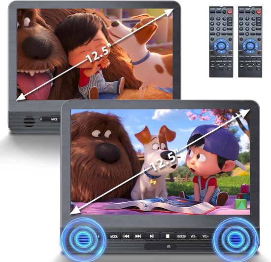 Auto DVD Speler Dubbel Scherm - Hoofdsteun TV Kinderen - Reizen met Kinderen - 5 Uur Batterijduur