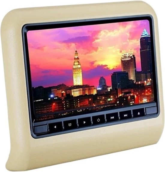 Auto DVD Speler - Hoofdsteun Monitor - Reizen met kinderen - Superslank ontwerp - 9 inch scherm - Beige