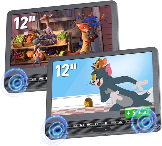 Auto DVD-speler - Hoofdsteun Monitors - Reizen met Kinderen - Dubbele Schermen - 2x 12 Inch - Zwart