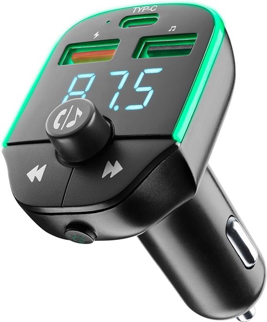Auto FM-zender voor het afspelen van muziek in de auto, 20W autolader, snelladen 3.0 - zwart van Merkloos