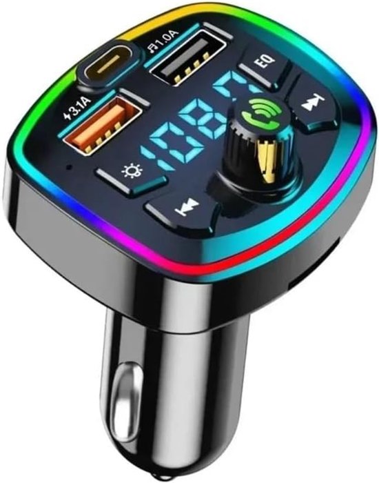 Auto-sigarettenaansteker met PD 3.1A snelladen, Bluetooth-ontvanger, lossless MP3-speler en USB-muziekconverter met digitaal display (Zwart)