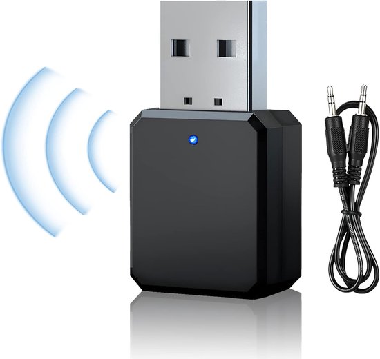 Auto USB Bluetooth ontvanger 5.1 met 3,5 mm AUX, USB-interface, plug & play, ingebouwde microfoon, plug and play, dubbele verbinding, geschikt voor auto/pc/tv/bekabelde luidsprekers enz van Merkloos