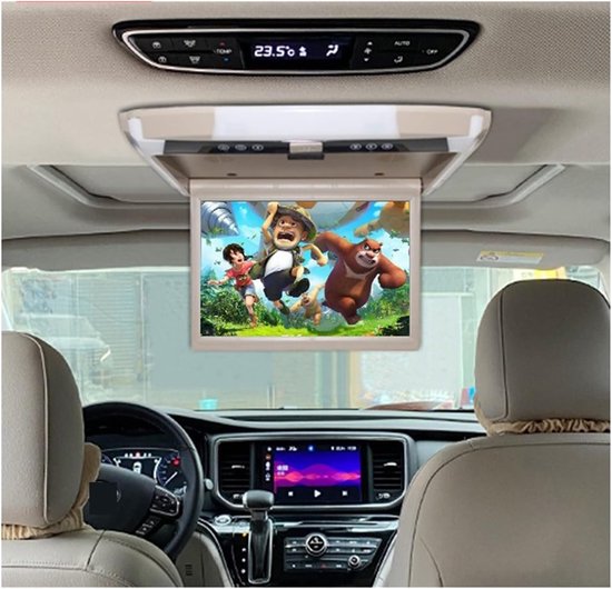 Automonitor Hoofdsteun - Auto TV Scherm - Reizen met Kinderen - Neerklapbaar 180° - 12.1 inch - Beige