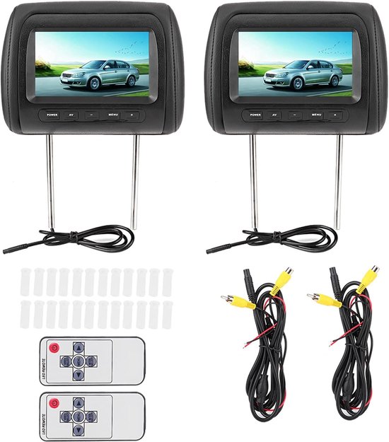 Autospeler Hoofdsteun Video - Auto Scherm MP5 - Reis Vermaak - Dubbele Infrarood Zender - 2x 7 Inch - Zwart