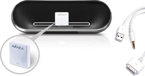 Avanca 30-pin naar Aux Kabel - USB Voeding - Wit van Avanca