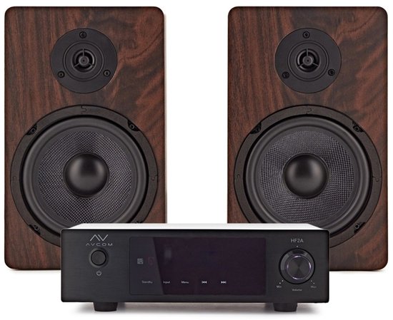 AVCOM Solid State Amplifier with 6 Passive Speakers, Walnut