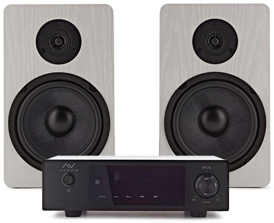 AVCOM Solid State Amplifier with 6 Passive Speakers, White