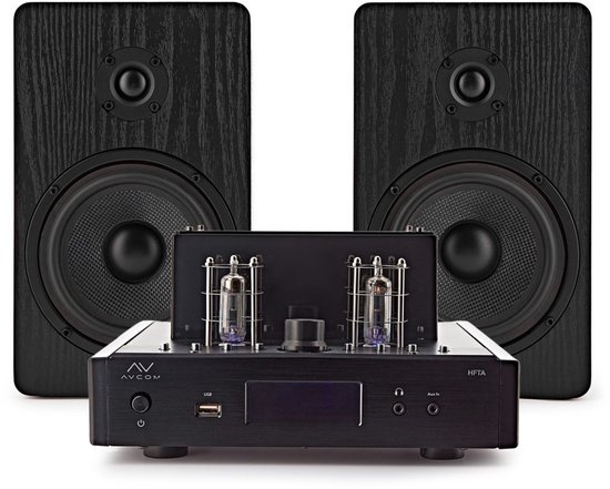 AVCOM Vintage Style-versterker met passieve luidspeakers, zwart