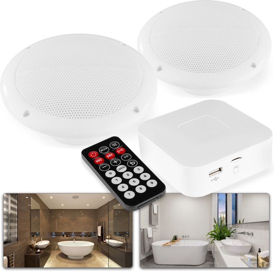 Badkamer speakers - Power Dynamics BT20 versterker met Bluetooth en 2 inbouw speakers van Power Dynamics