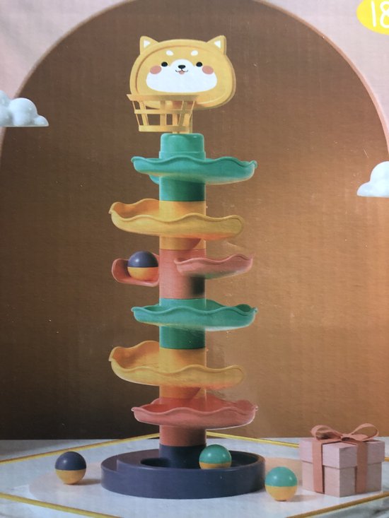 Ballenbaan Spiral Tower gekleurde knikkertoren spiraalbaan knikkerbaan 47cm van Toi-Toys