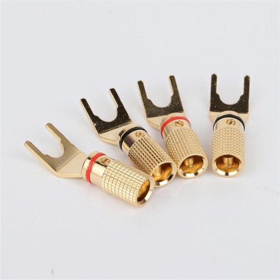 Banaan Luidsprekerstekker, Banaan Kabelst 8pcs Y Spade Speaker Connectors Gold Plated HiFi Y Spade Plug Gold Audio Fork Spade Connectors