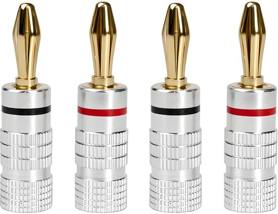 Banana Plug 4 Pack - 24K Goud - Duoschroef - Stevige verbinding voor HiFi luidsprekers - ShopVlot