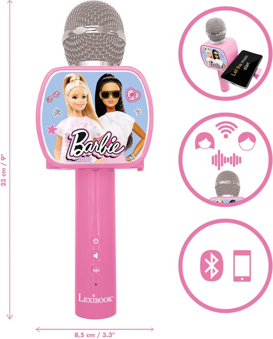 Barbie Draadloze Microfoon met luidspreker, stemvervormer, uitschuifbare telefoonhouder en Bluetooth-optie