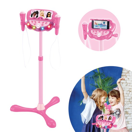 Barbie Verstelbare Standaard met 2 Microfoons met Stemeffecten, Verlichting, Luidspreker, Bluetooth