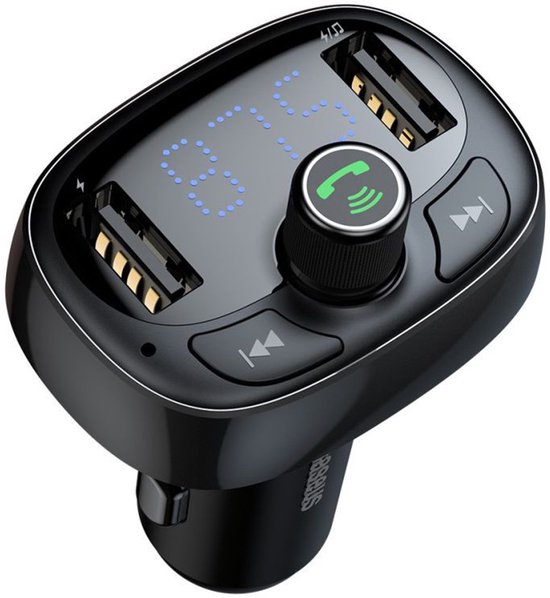 Baseus Sigarettenplug autolader Bluetooth FM transmitter Dual USB-poorten Carkit - Zwart van Merkloos