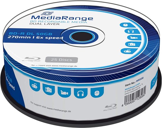BD-R Dual Layer 50GB Blu-ray Disc Opname Media - 25 Stuks Cake Box