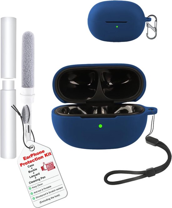 Behuizingshoes voor EarFun Clip 2 oordopjes, schokbestendig, waterdicht, zacht en slank, siliconen afdekking met koord, sleutelhanger en reinigingsset, blauw