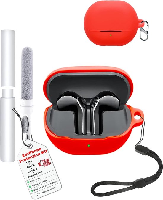Behuizingshoes voor SoundPEATS Air6 HS-oordopjes, schokbestendig, waterdicht, zacht en slank, siliconen afdekking met koord, sleutelhanger en reinigingsset, rood