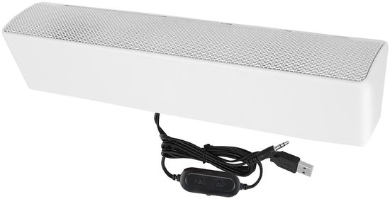 Bekabelde luidspreker, USB bekabelde stereo soundbar muziekspeler, bas surround soundbox, met 3,5 mm audio-aansluiting, licht en draagbaar, voor mobiele telefoons met pc (wit) van Merkloos