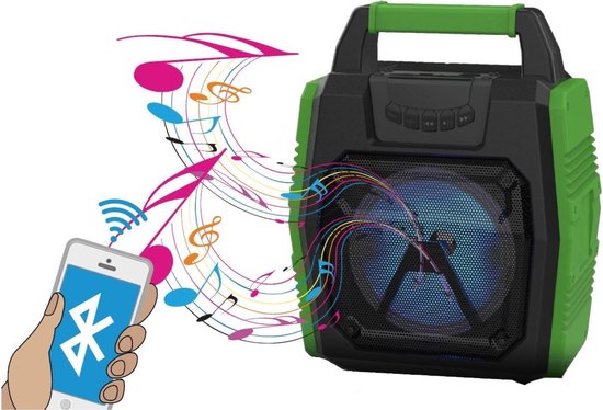 Benson Bluetooth speaker - zwart/groen - radio - LED verlichting - 25.9 x 15.1 x 34.1 cm van Benson.