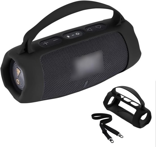 Beschermende Silicone Hoes voor Draagbare Bluetooth Speaker met Handvat en Schouderband, Geschikt voor JBL Charge 5 - Accessoires voor Draadloze Speakers (Zwart) van Merkloos