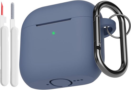 Beschermhoes compatibel met AirPods 4e generatie met reinigingsset, stootvaste zachte dunne beschermhoes voor Airpods 4 2024 met cleaner kit en karabijnhaak, grijs blauw