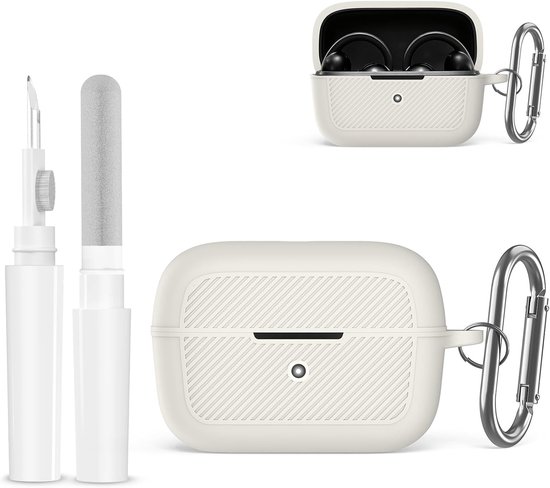 beschermhoes compatibel met Anker Soundcore C50i, inclusief sleutelhanger en reinigingsstift, schokbestendig, krasbestendig, volledige bescherming voor hoofdtelefoon (beige)