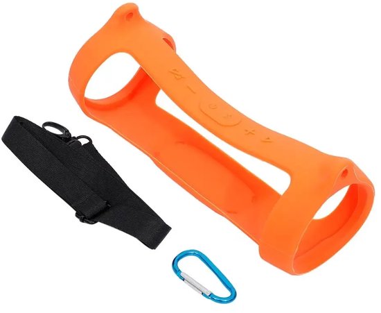 Beschermhoes geschikt voor JBL Charge 5 Bluetooth Speaker - Inclusief Draagriem - Meerdere Kleuren - Schokbestendig - Krasbestendig - Siliconen - Hoesje - Case - Bescherming - Oranje van Merkloos