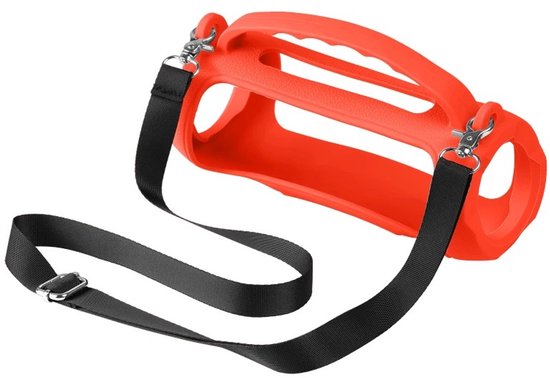 Beschermhoes geschikt voor JBL Charge 5 Bluetooth Speaker - Met Draaghendel, Draagriem en Karabijnhaak - Meerdere Kleuren - Rood - Schokbestendig - Krasbestendig - Siliconen - Hoesje - Case - Bescherming van Merkloos