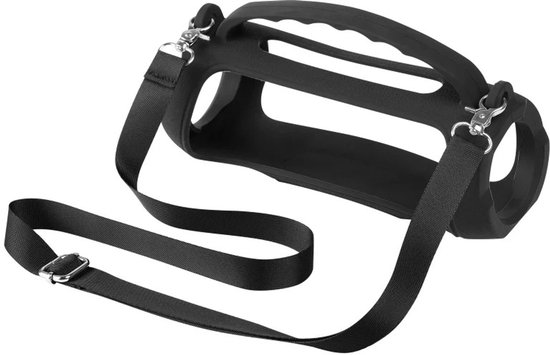 Beschermhoes geschikt voor JBL Charge 5 Bluetooth Speaker - Met Draaghendel, Draagriem en Karabijnhaak - Meerdere Kleuren - Zwart - Schokbestendig - Krasbestendig - Siliconen - Hoesje - Case - Bescherming van BTEK