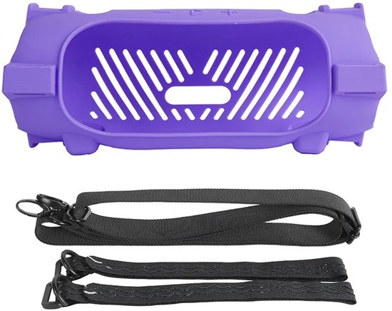Beschermhoes geschikt voor JBL Charge 6 Bluetooth Speaker - Inclusief Draagriem - Paars - Schokbestendig - Krasbestendig - Siliconen - Hoesje - Case - Bescherming van Merkloos