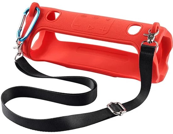 Beschermhoes geschikt voor JBL Charge 6 Bluetooth Speaker - Inclusief Draagriem - Rood - Schokbestendig - Krasbestendig - Siliconen - Hoesje - Case - Bescherming - Rood