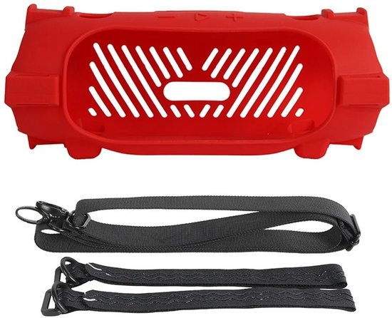 Beschermhoes geschikt voor JBL Charge 6 Bluetooth Speaker - Inclusief Draagriem - Rood - Schokbestendig - Krasbestendig - Siliconen - Hoesje - Case - Bescherming van Merkloos