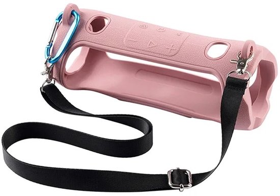Beschermhoes geschikt voor JBL Charge 6 Bluetooth Speaker - Inclusief Draagriem - Roze - Schokbestendig - Krasbestendig - Siliconen - Hoesje - Case - Bescherming - Roze