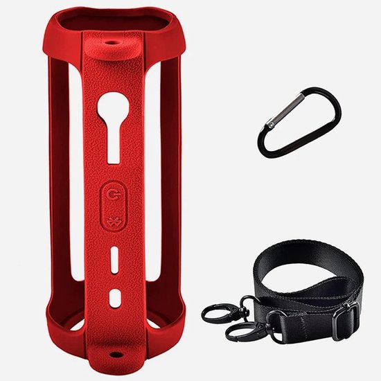 Beschermhoes geschikt voor JBL Flip 6 Bluetooth Speaker - Inclusief Draagriem - Kleur Rood - Schokbestendig - Krasbestendig - Siliconen - Hoesje - Case - Bescherming - Rood van Merkloos