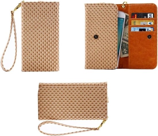 Beschermhoes met design Pearl Grid textuur met kaartvakken en lus voor GIONEE Ctrl V4 - beige