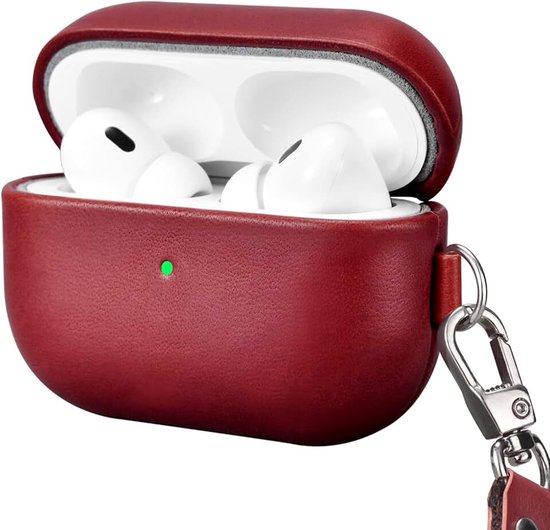 Beschermhoes van Echt Leer voor AirPods Pro 2 (2022) – Schokbestendig, Volledige Bescherming, LED-Indicator Zichtbaar, Draadloos Opladen Compatibel, Compact & Draagbaar, Inclusief Strap