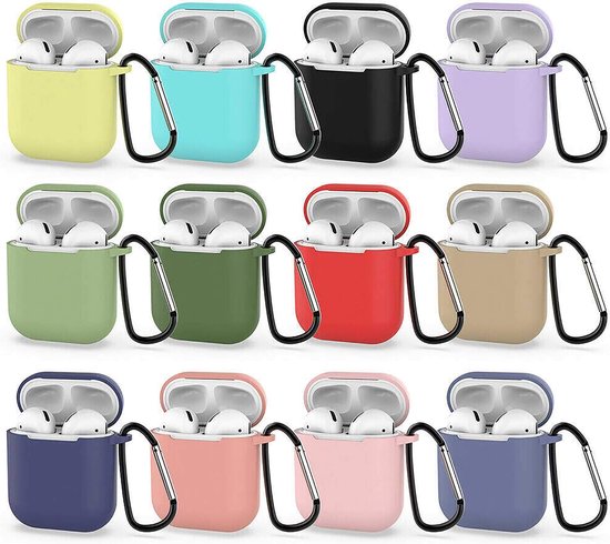 beschermhoes van siliconen, smal, compatibel met Apple Airpods 1 en 2, krasbestendig + haak, Deep Blu