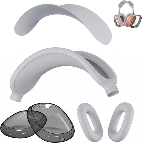 Beschermhoes voor 2/1, 4-delige beschermingsset met zwarte transparante TPU-hoes en lichtgrijze beugel, krasbestendige beschermhoes voor hoofdtelefoon
