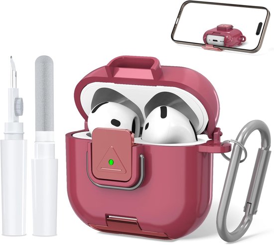 beschermhoes voor AirPods 4, flexibel TPU met bescherming tegen stoten en slijtage - Sleutelhanger + reinigingspen - Compact en licht voor dagelijks gebruik (roze)