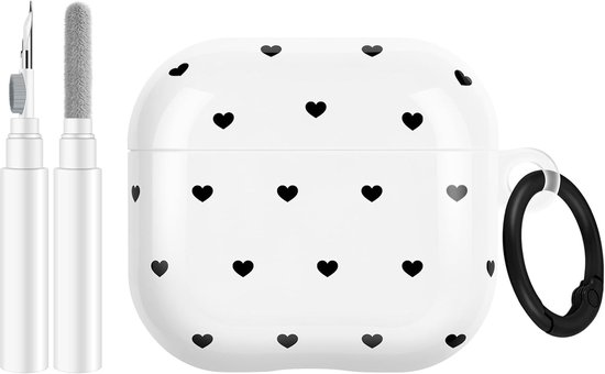 Beschermhoes voor AirPods 4 met reinigingsset, schattig hartmotief, voor meisjes en vrouwen, zachte TPU sleutelhanger, schokbestendig, beschermhoes voor AirPods 4, wit